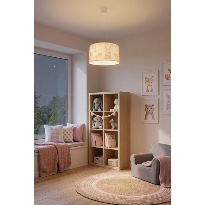 Brilagi - Lámpara colgante infantil LED BOBO 1xE27/60W/230V diámetro 35 cm blanco/motivos de animales