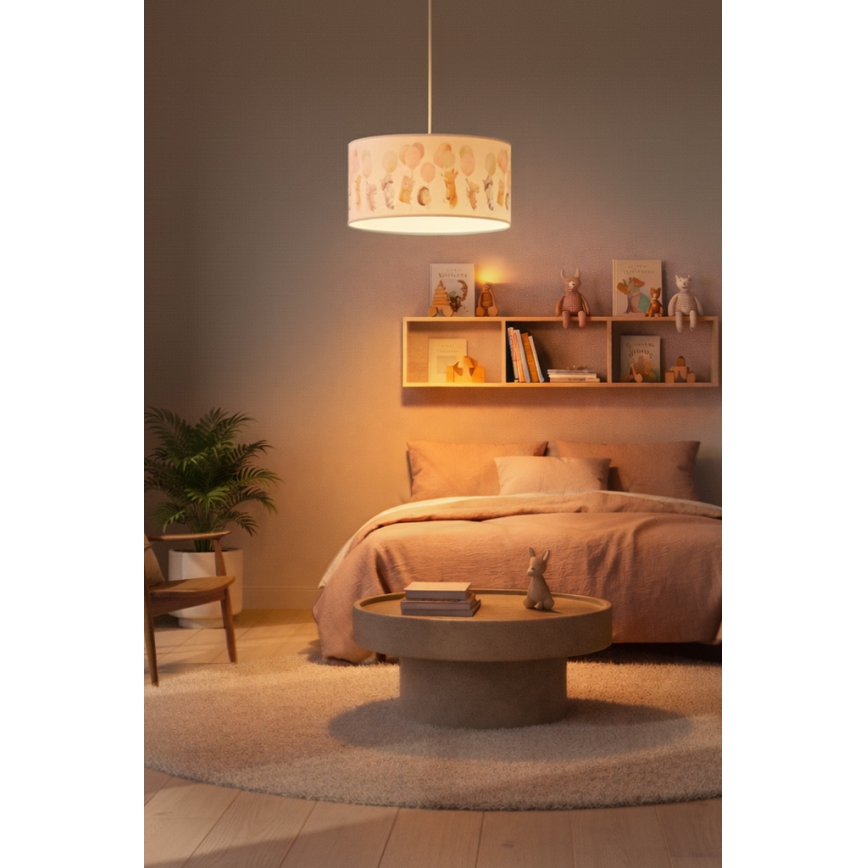 Brilagi - Lámpara colgante infantil LED BOBO 1xE27/60W/230V Ø 35 cm blanco/con motivos de animales