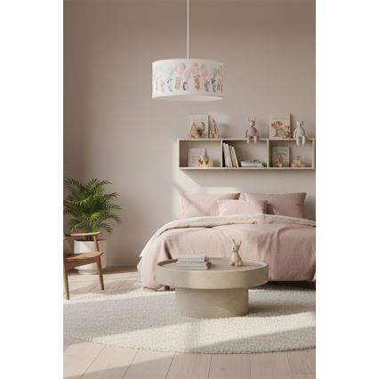 Brilagi - Lámpara colgante infantil LED BOBO 1xE27/60W/230V Ø 35 cm blanco/con motivos de animales