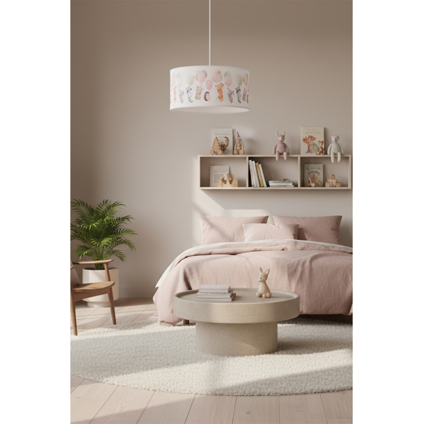 Brilagi - Lámpara colgante infantil LED BOBO 1xE27/60W/230V Ø 35 cm blanco/con motivos de animales