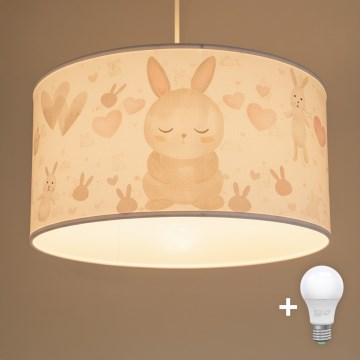 Brilagi - Lámpara colgante infantil LED BOBO 1xE27/60W/230V Ø 35 cm blanco/conejitos