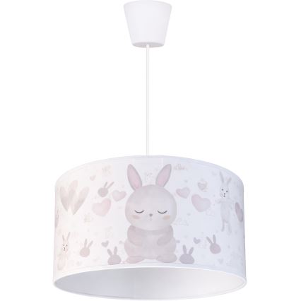 Brilagi - Lámpara colgante infantil LED BOBO 1xE27/60W/230V Ø 35 cm blanco/conejitos