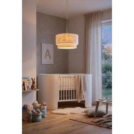 Brilagi - Lámpara colgante infantil LED BOBO 1xE27/60W/230V Ø 35 cm blanco/conejitos