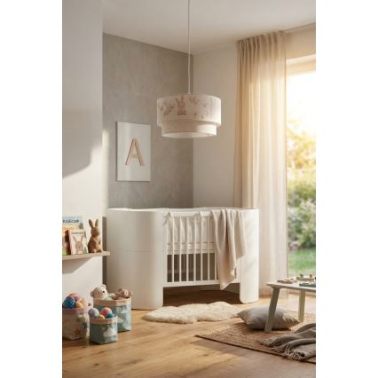 Brilagi - Lámpara colgante infantil LED BOBO 1xE27/60W/230V Ø 35 cm blanco/conejitos