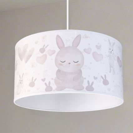 Brilagi - Lámpara colgante infantil LED BOBO 1xE27/60W/230V Ø 35 cm blanco/conejitos