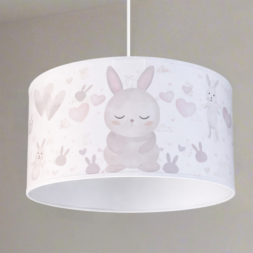 Brilagi - Lámpara colgante infantil LED BOBO 1xE27/60W/230V Ø 35 cm blanco/conejitos