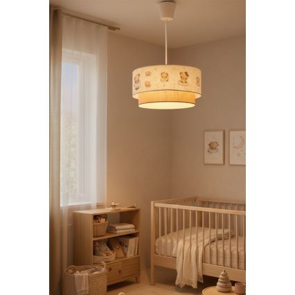 BRILAGI - Lámpara colgante LED infantil BOBO 1xE27/60W/230V Ø 40 cm blanco/beige/ositos