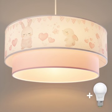 Brilagi - Lámpara colgante infantil LED BOBO 1xE27/60W/230V Ø 40 cm crema/rosa/conejitos