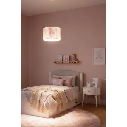 Brilagi - Lámpara colgante infantil LED BOBO, con cable, 1xE27/60W/230V, Ø 35 cm, rosa/bailarinas