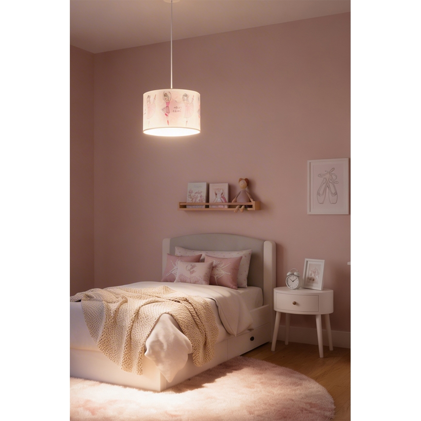 Brilagi - Lámpara colgante infantil LED BOBO, con cable, 1xE27/60W/230V, Ø 35 cm, rosa/bailarinas
