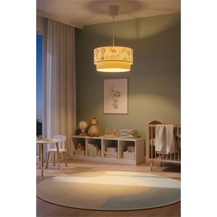 Brilagi - Lámpara colgante infantil LED con cable BOBO 1xE27/60W/230V diámetro 40 cm blanco/beige/motivos de animales