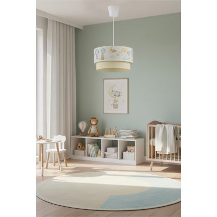 Brilagi - Lámpara colgante infantil LED con cable BOBO 1xE27/60W/230V diámetro 40 cm blanco/beige/motivos de animales
