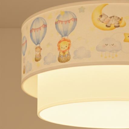 Brilagi - Lámpara colgante infantil LED con cable BOBO 1xE27/60W/230V diámetro 40 cm blanco/beige/motivos de animales