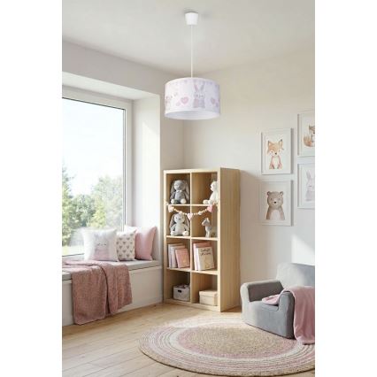 Brilagi - Lámpara colgante infantil LED con cable BOBO 1xE27/60W/230V Ø 35 cm blanca/conejitos