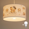 Brilagi - Lámpara colgante infantil LED con cable BOBO 1xE27/60W/230V, Ø 35 cm, blanco/ositos