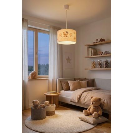 Brilagi - Lámpara colgante infantil LED con cable BOBO 1xE27/60W/230V, Ø 35 cm, blanco/ositos