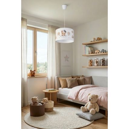 Brilagi - Lámpara colgante infantil LED con cable BOBO 1xE27/60W/230V, Ø 35 cm, blanco/ositos