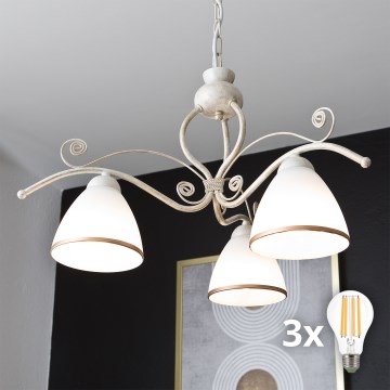 Brilagi - Lámpara colgante LED ANTICO con cadena, 3x portalámparas E27 (máx. 60W), 230V, 3000K, pátina blanca