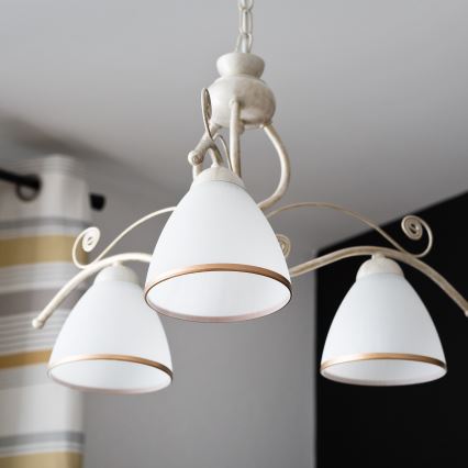 Brilagi - Lámpara colgante LED ANTICO con cadena, 3x portalámparas E27 (máx. 60W), 230V, 3000K, pátina blanca