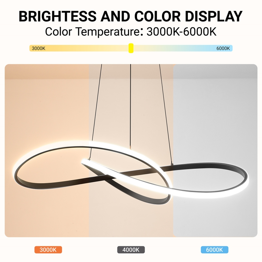 Brilagi - Lámpara colgante LED regulable con cable INFINITY LED/80W/230V 3000-6000K 80x80 cm negra + mando a distancia