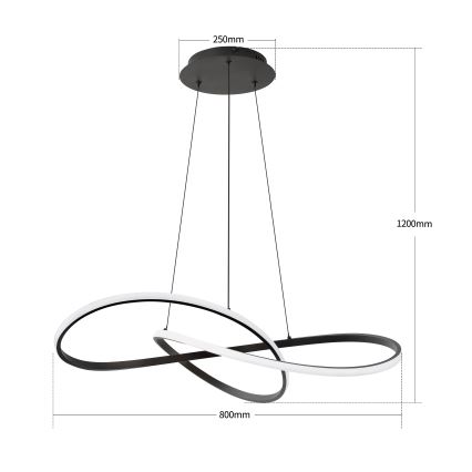 Brilagi - Lámpara colgante LED regulable con cable INFINITY LED/80W/230V 3000-6000K 80x80 cm negra + mando a distancia