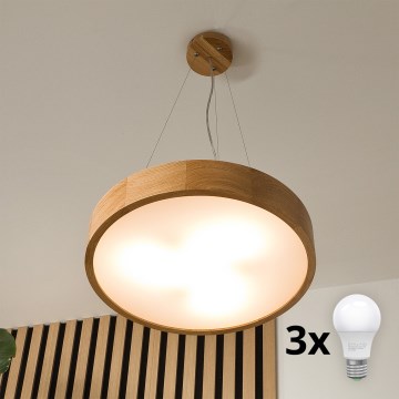 Brilagi - Lámpara colgante LED CARVALHO 3xE27/15W/230V en roble, diámetro 47,5 cm