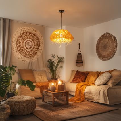 Brilagi - Lámpara colgante LED CERIA BOHO 1xE27/40W/230V Ø 40 cm rafia