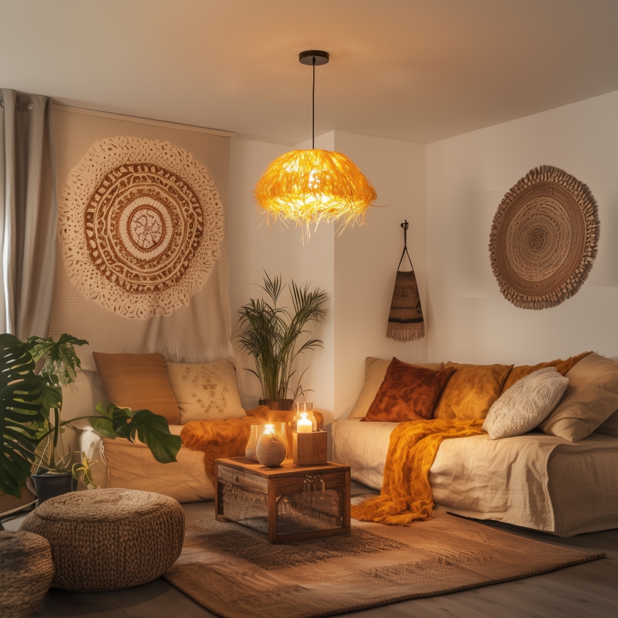 Brilagi - Lámpara colgante LED CERIA BOHO 1xE27/40W/230V Ø 40 cm rafia