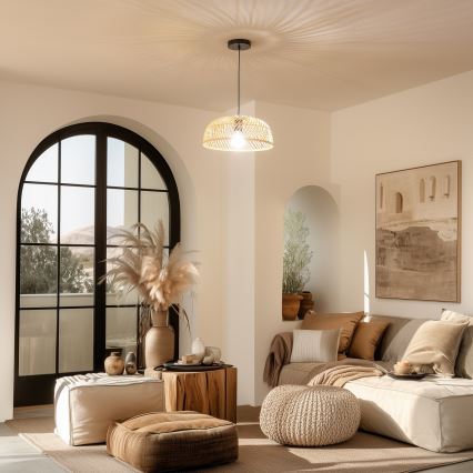 Brilagi - Lámpara colgante LED CERIA BOHO con cable 1xE27/40W/230V Ø 60 cm ratán
