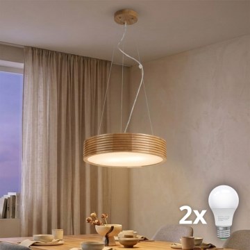 Brilagi - Lámpara colgante LED con cable CARVALHO MODERN 2xE27/60W/230V roble Ø 37,5 cm