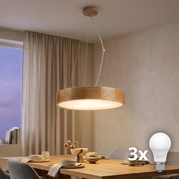 Brilagi - Lámpara colgante LED con cable CARVALHO MODERN 3xE27/60W/230V, roble, diámetro 47,5 cm