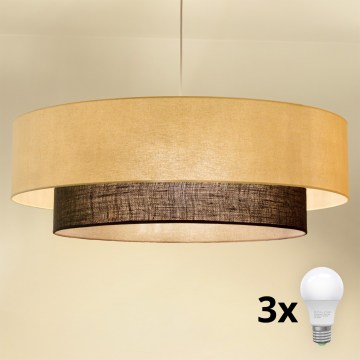Brilagi - Lámpara colgante LED con cable estilo BOHO 3xE27/15W/230V Ø 80 cm crema/marrón