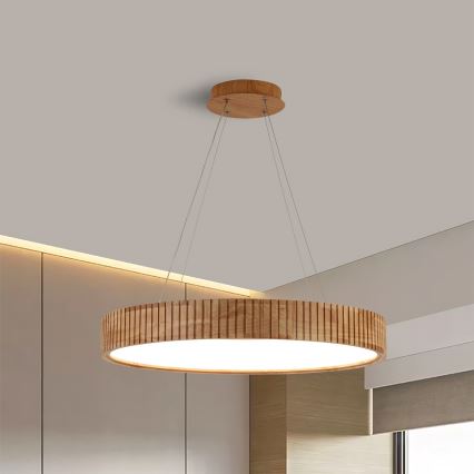 Brilagi - Lámpara colgante LED suspendida por cable FALCON WOOD MODERN LED/40W/230V 3000/4000/6000K, diámetro 60 cm, acabado en madera