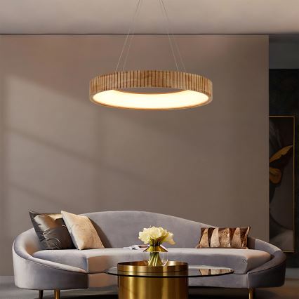 Brilagi - Lámpara colgante LED suspendida por cable FALCON WOOD MODERN LED/40W/230V 3000/4000/6000K, diámetro 60 cm, acabado en madera