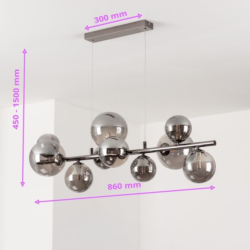 Brilagi - Lámpara colgante LED con cable MILLA 10xG9/3W/230V negro cromado/ahumado