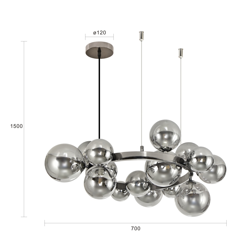 Brilagi - Lámpara colgante LED con cable MILLA 15xG9/3W/230V negro cromado/ahumado