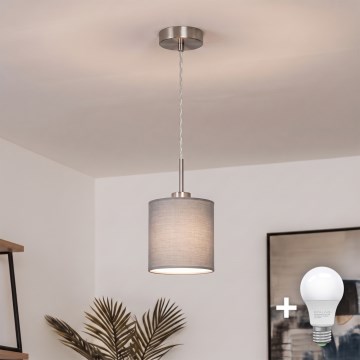 Brilagi - Lámpara colgante LED con cable NUBILA 1xE27/60W/230V diámetro 14 cm gris claro