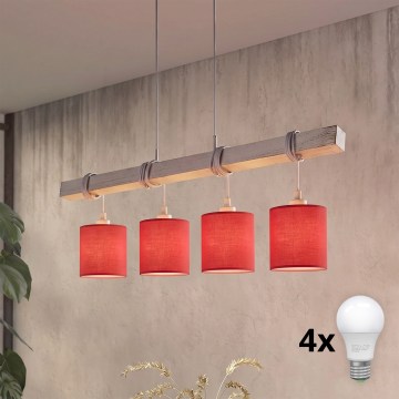 BRILAGI - Lámpara colgante LED con cable NUBILA 4xE27/60W/230V gris/rojo