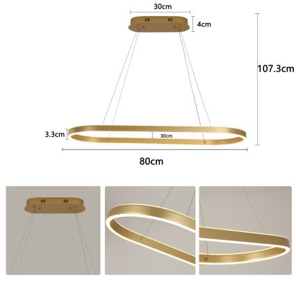 Brilagi - Lámpara colgante LED con cable PONDIE LED/44W/230V 80x30 cm dorada