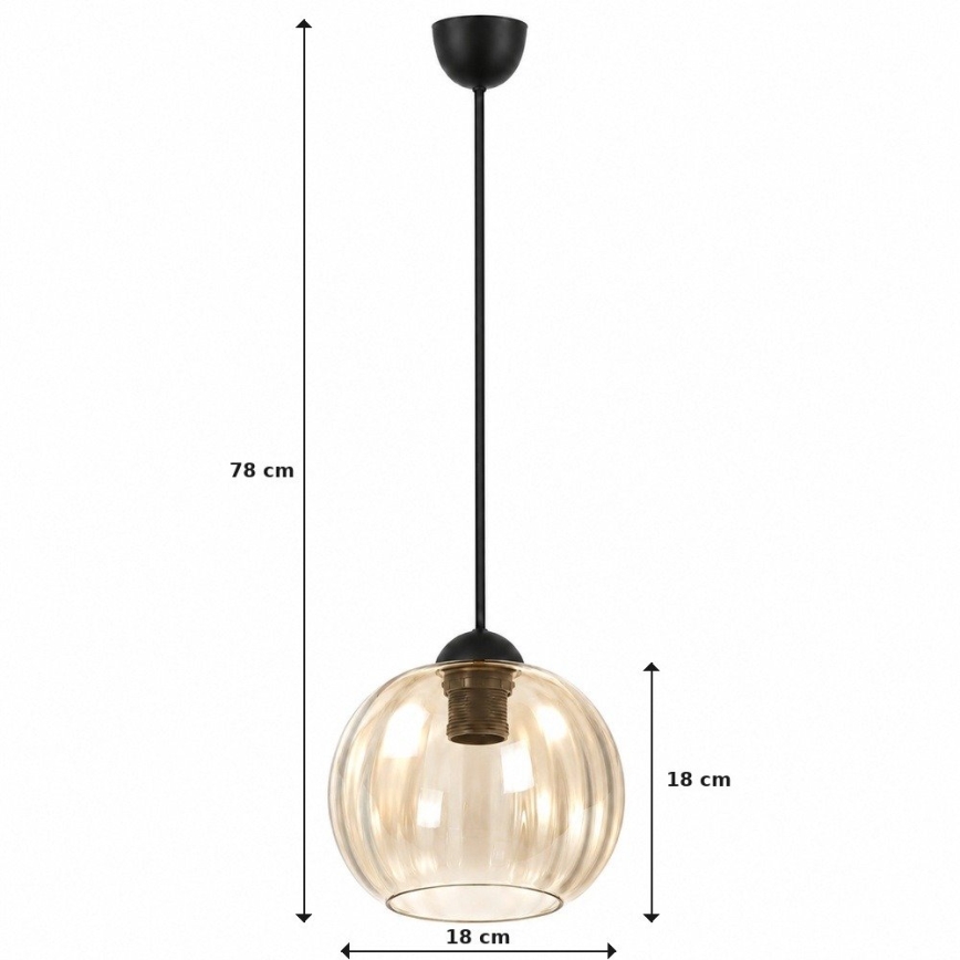 BRILAGI - Lámpara LED colgante con cable RETRO GLASS 1xE27/60W/230V Ø 18 cm negro/marrón ahumado