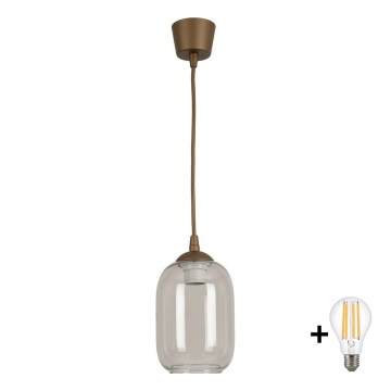 BRILAGI - Lámpara colgante LED con cable RETRO GLASS 1xE27/60W/230V, diám. 14 cm, marrón/gris ahumado