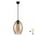 BRILAGI - Lámpara colgante LED con cable RETRO GLASS 1xE27/60W/230V diámetro 17 cm negro/beige ahumado