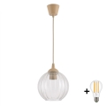 BRILAGI - Lámpara colgante LED con cable RETRO GLASS 1xE27/60W/230V diámetro 18 cm beige/transparente