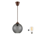 BRILAGI - Lámpara colgante LED con cable RETRO GLASS 1xE27/60W/230V, diámetro 18 cm, marrón/gris ahumado