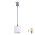 BRILAGI - Lámpara colgante LED con cable RETRO GLASS 1xE27/60W/230V Ø 10 cm plateado/blanco