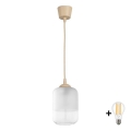 BRILAGI - Lámpara colgante LED con cable RETRO GLASS 1xE27/60W/230V Ø 14 cm beige/blanco