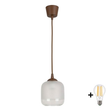 BRILAGI - Lámpara colgante LED con cable RETRO GLASS 1xE27/60W/230V Ø 14 cm marrón/blanco