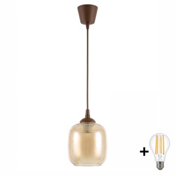 BRILAGI - Lámpara colgante LED con cable RETRO GLASS 1xE27/60W/230V Ø 14 cm marrón/marrón ahumado