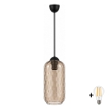 BRILAGI - Lámpara colgante LED con cable RETRO GLASS 1xE27/60W/230V Ø 14 cm negra/marrón ahumado