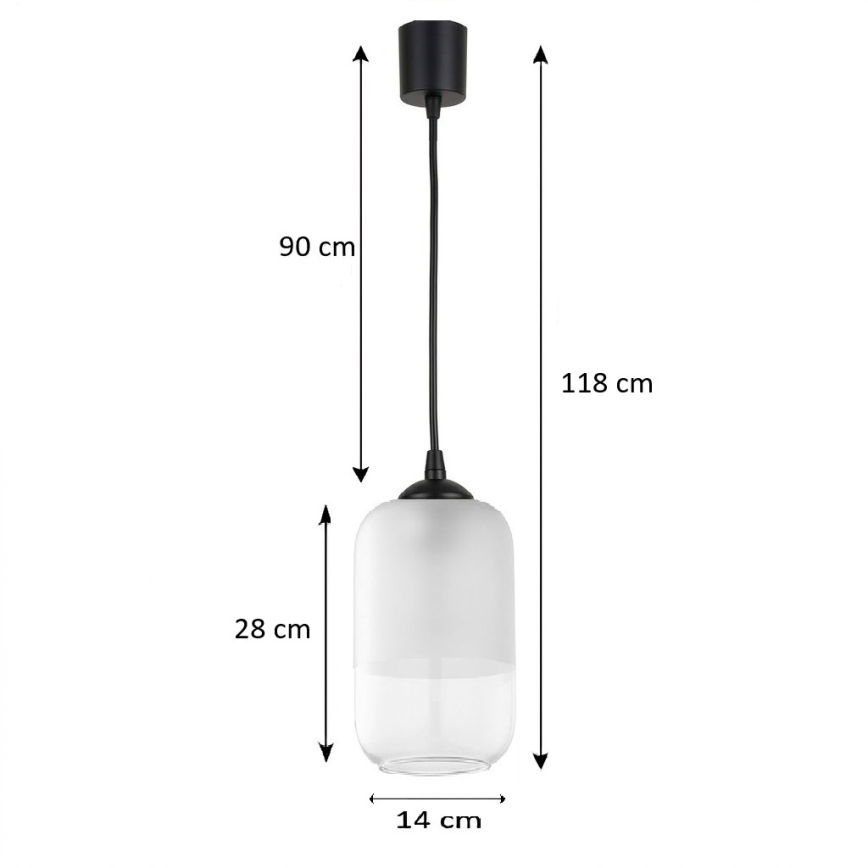 BRILAGI - Lámpara colgante LED con cable RETRO GLASS 1xE27/60W/230V Ø 14 cm negro/blanco